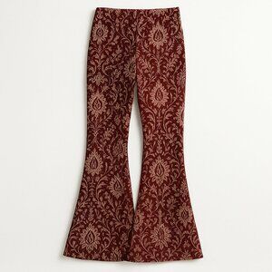 NEW Anthropologie Damask Jacquard Flare Pants in Purple Motif Size 10